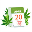 Happy 420, International Weed Day banner with calendar date of April 20 arranged cannabis hemp marijuana leaves. Vector illustration, good for poster, flyer invitation or greeting card