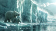 Polar bears constructing an iceberg fortress, using giant ice blocks to reinforce the structure, a symbol of their commitment to safeguarding their environment