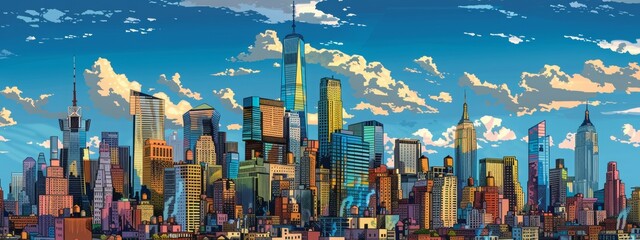 Wall Mural - comic book new york skyline in blue