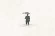 Illustration of wet business man walking into water, surreal concept