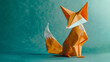 Origami Fox on Teal Background Representing Craft and Simplicity