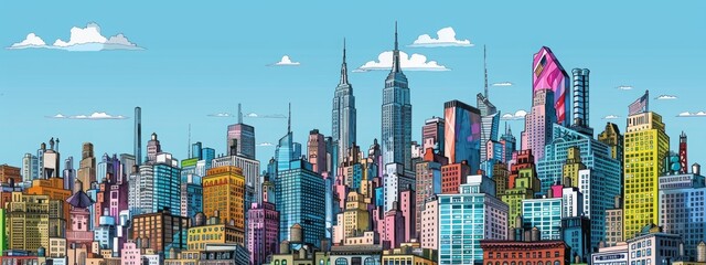 Wall Mural - comic book new york skyline in blue