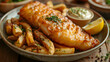 Fish and Chips on Decorated Table for HD Wallpaper with Cinematic Effect