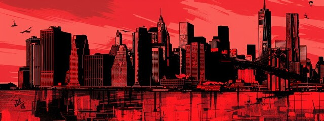 Canvas Print - comic book new york skyline in blue