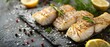 Sizzling Sturgeon Steaks with Lemon & Herbs. Concept Seafood Recipes, Grilled Dishes, Flavorful Marinades