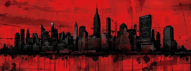 Wall Mural - comic book new york skyline in blue