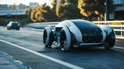 Poster - Autonomous self-driving electric cars ride on the road.....