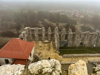 Sticker - Castle ruins in Rabsztyn in Poland in foggy weather. The facility near Olkusz on the Eagle's Nests trail on the Krakow-Czestochowa Upland