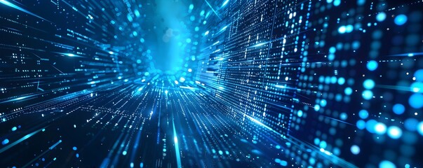 Digital futuristic technology abstract banner background illuminated by vibrant neon lights, forming a dynamic and interconnected network of systems	
