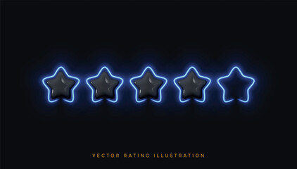 Wall Mural - five stars, glossy black and blue colors. customer rating feedback concept from the client about emp