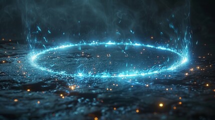 Fototapete - The effect of leveling up on teleportation. A light aura with a glowing hologram. White energy circles and rays on transparent background. Innovating technology. Modern teleporting set.