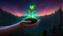 Save Earth Day Concept Holding A Seedling In Their Hand With A Vast Thriving Forest 4