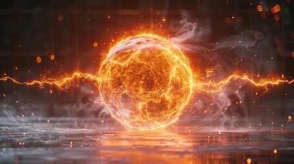 Leinwandbilder - The impact of an electrical discharge, a lightning strike, is placed realistically on a transparent background. Ball lightning, magical effect design elements, a set of 3D modern illustrations.