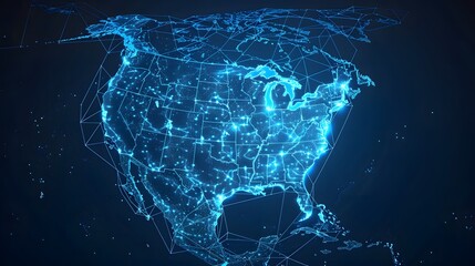 Aufkleber - Abstract digital blue outline of North America on a dark background.