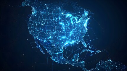 Aufkleber - Abstract digital blue outline of North America on a dark background.