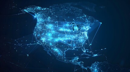Aufkleber - Abstract digital blue outline of North America on a dark background.