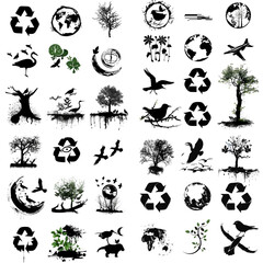 A set of black and white symbols and shapes, special shapes, different in many ways. Generative AI