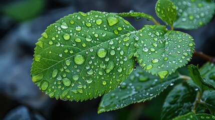 Canvas Print - A green leaf with drops of water