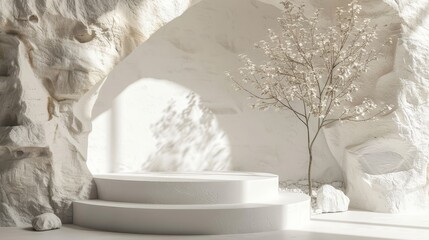 Aufkleber - Illustration of podium in abstract white composition, 3D render