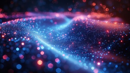 Leinwandbilder - Traffic of light optics in cables. Technology of high-speed data transfers via optical fibers. Abstract background with quantum beams of data in optical fibres.