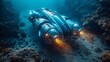 The exploration of deep underwater sea bottom by diving robots in place of shipwrecks using an autonomous underwater rov or drone with manipulators or robotic arms.