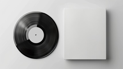 A vinyl record cover mockup capturing the nostalgia and charm of the classic audio format. White vinyl cover with vinyl record on the side immortalized in an icon of musical culture.