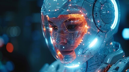Aufkleber - A mobile chatbot in smartphone or cyborg looking out from the screen. Virtual support for web services and chatbots as part of the internet. Technology concept.