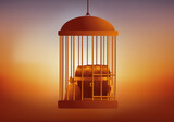 Fototapeta Big Ben - Concept de l’argent et de l’appât du gain avec un trésor mis en lieu sûr et enfermé dans une cage.