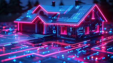 Aufkleber - An IOT and cloud computing technology concept banner depicting a connected smart home system. A digital control system of a smart house consists of digits, and is connected with domestic devices