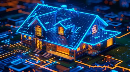Fototapete - Programing software for smart home systems. Design project in CAD of smart buildings. Engineering work scenarios for IOT.