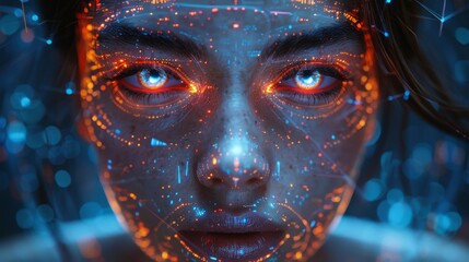 Aufkleber - A chatbot communicating with a user over a phone app. A virtual agent on a smartphone screen. An avatar or userpic of a futuristic woman in a chat room. Conversational technologies for online