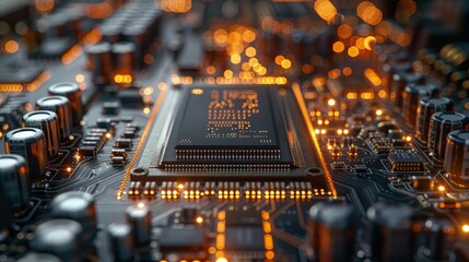 Aufkleber - Assembly line robots manufacturing chipboards, CPUs, and electronic components. Technology electronic manufacturing of circuit boards.