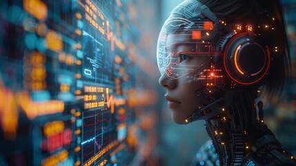 Leinwandbilder - Trading robot. AI for automated trading on the stock exchange. Artificial intelligence developing trading strategies for stock exchange. Artificial neural network analyzing financial charts.