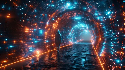 Aufkleber - Future computer technology concept of cyber gate in cyberspace or metaverse. Fantasy cyber door or portal in data center. Tech banner.