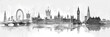 Abstract London skyline with reflections - Artistic interpretation of London featuring prominent structures like the Big Ben with a mirror reflection effect