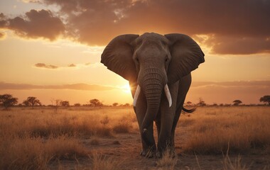 Gentle Giant – African Elephant Roaming the Savannah Plains