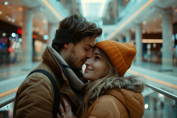 Wall Mural - couple at shopping mall, romantic moment together (1)