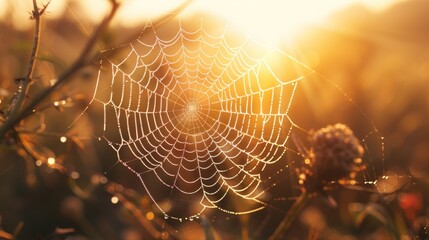 Realistic spider webs, close-up. Ai
