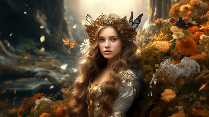 Wall Mural - portrait of a woman in forest fairy tale princess 