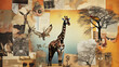 mood board collage in nature giraffe and other African animals style, retro style,scraps of paper.different prints of paper. Inscriptions of the summer of the country