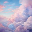 Pink cloudscape in a blue sky, painted in a soft, painterly style.