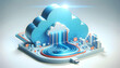 3d flat icon as Cloud Data Stream Visualizing a stream of data flowing from a cloud indicating continuous service. in Digital Cloud Computing background theme with isolated white background ,Full dept