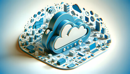 3d flat icon as Cloudscape Dynamics Dynamic cloud elements against a digital cloudscape representing agile cloud solutions. in Digital Cloud Computing background theme with isolated white background ,