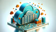 3d flat icon as Cyber Cloud A cyber themed cloud graphic emphasizes secure data storage. in Digital Cloud Computing background theme with isolated white background ,Full depth of field, high quality ,
