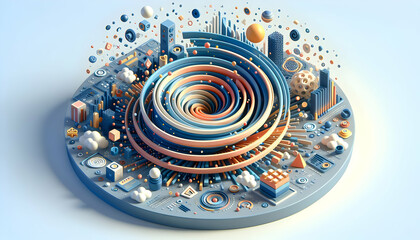 3d flat icon as Virtual Vortex A swirling vortex of virtual elements depicting the dynamic nature of digital environments. in digital simple backdrop  theme with isolated white background ,Full depth 