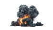 Bomb explosion with fire flames and black smoke on isolated on transparent background