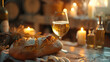 bread and chalice of wine on a table