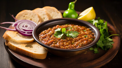 Wall Mural - Keema pav with onion, famous mumbai dish 