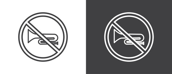 Poster - Simple Line Icon of No Trumpet and horn, Vector illustration of  crossed out circular no traffic sign with trumpet icon inside. No horn symbol. No loud sound symbol icon in black and white background.