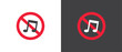 Red Icon of No Music Traffic, Vector illustration of
 red crossed out circular no traffic sign with music icon inside. No horn symbol. No loud sound symbol icon in black and white background.